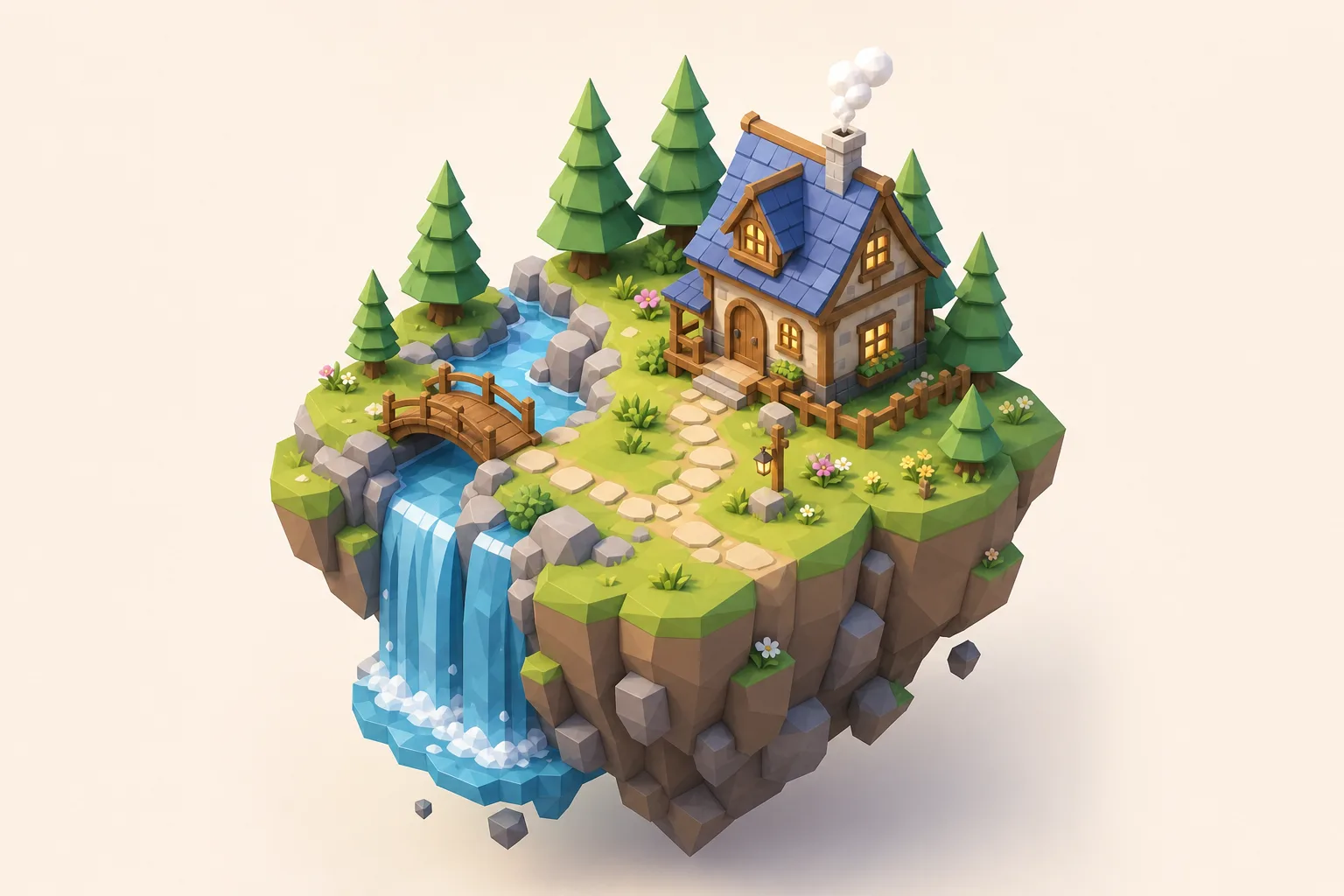Low-poly floating island diorama