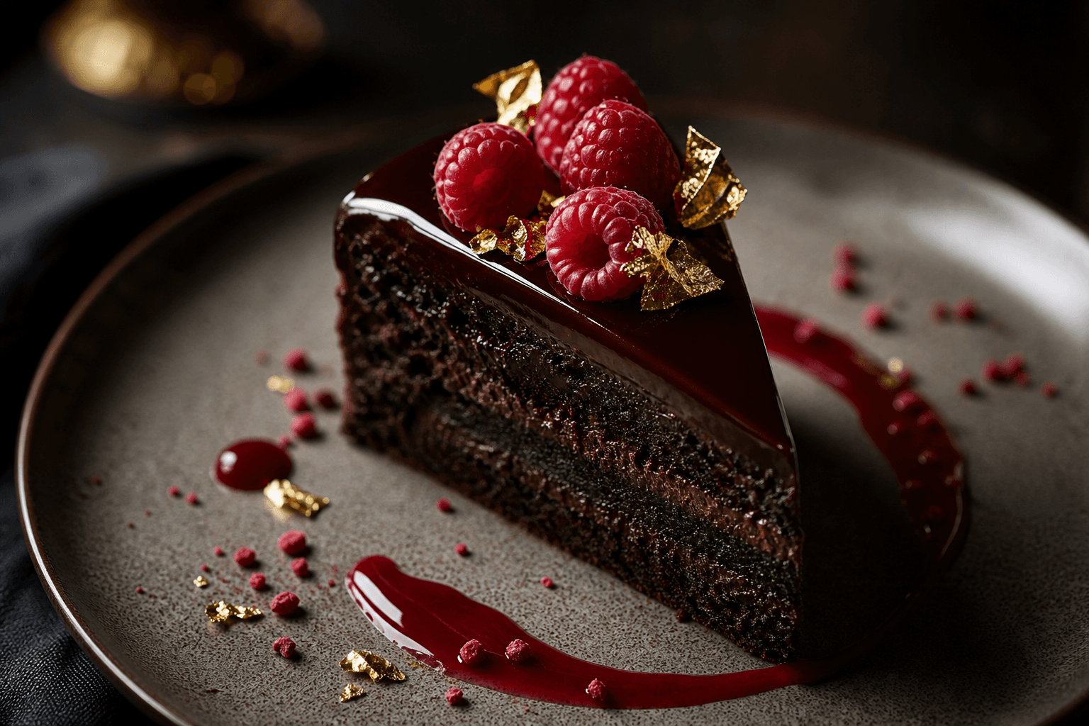 Gourmet chocolate cake photography