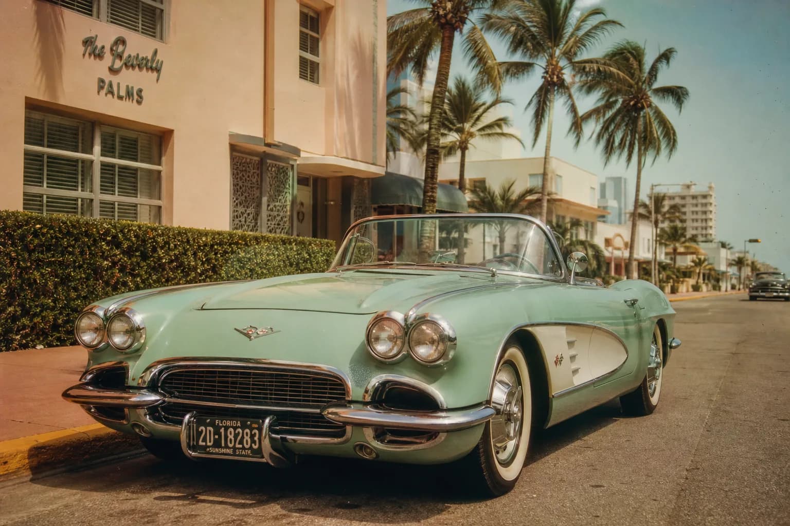 Vintage convertible on a retro street