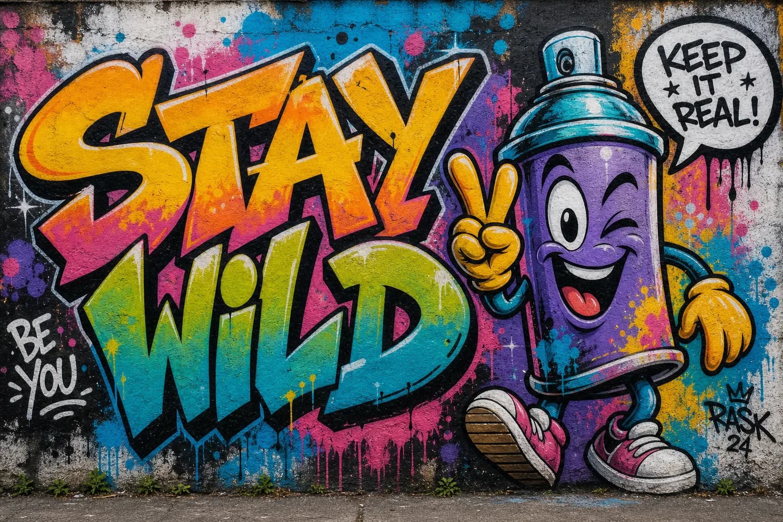 Vibrant graffiti street-art mural