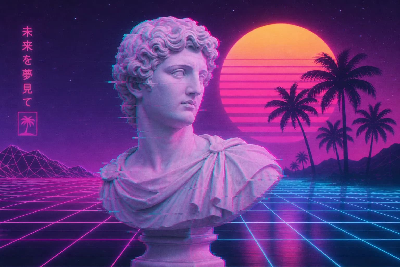 Vaporwave marble statue artwork