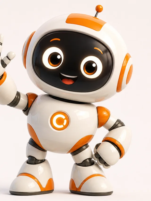 3D style — a cute round robot character waving hello