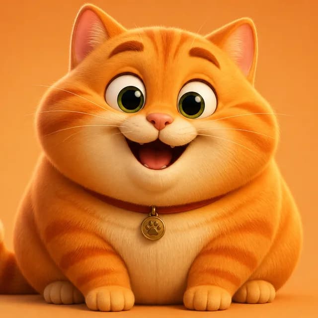 3D style — a chubby happy orange cat character