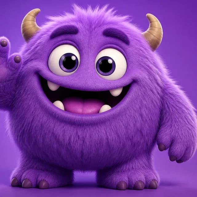 3D style — an adorable fluffy purple monster mascot
