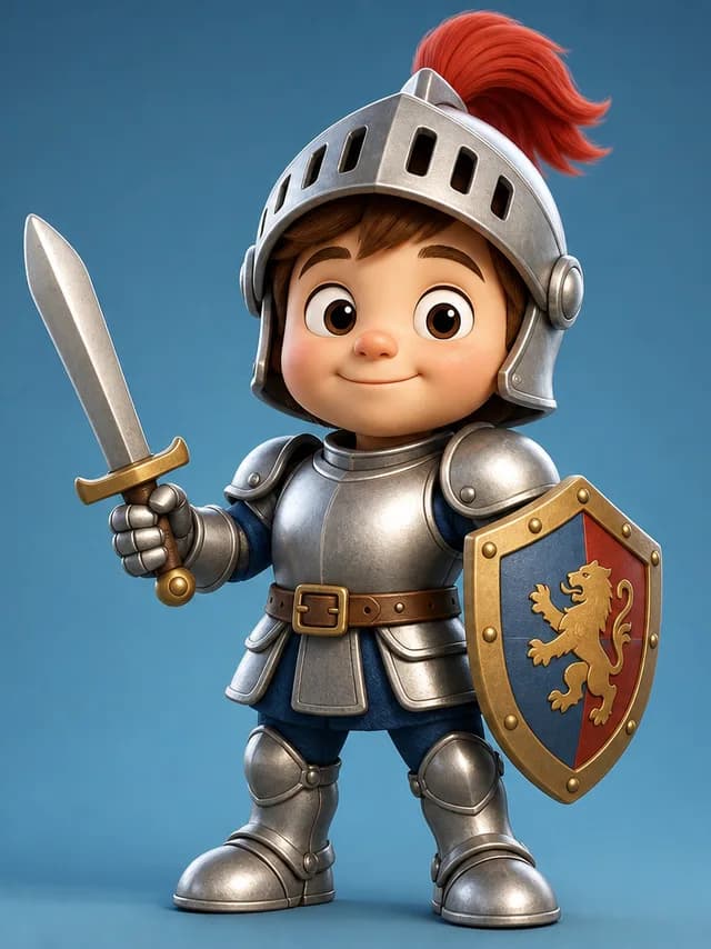 3D style — a brave little knight in shiny armor