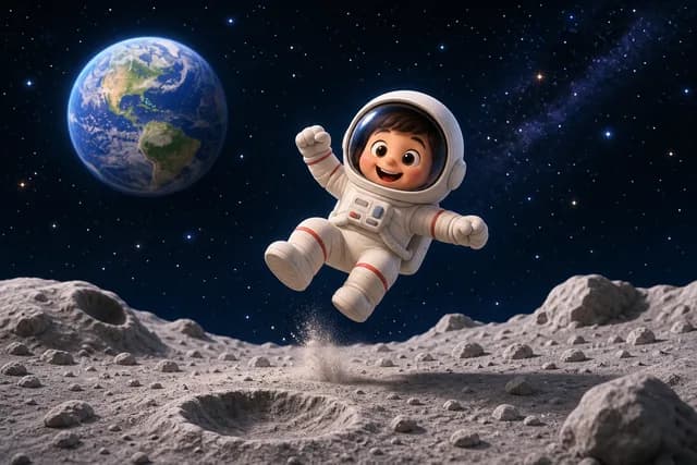 3D style — a cute astronaut bouncing on the moon