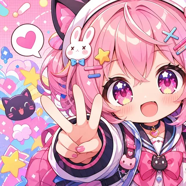 Anime style — a cute chibi character with big sparkling eyes
