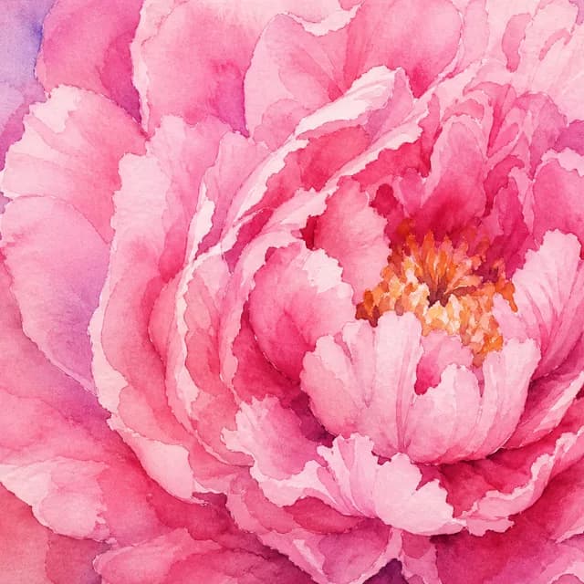 Watercolor style — a single pink peony in full bloom