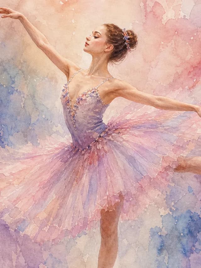 Watercolor style — a graceful ballerina in a soft pastel tutu